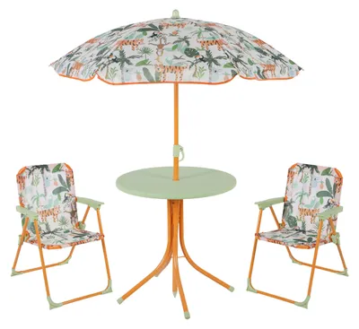 Immagine prodotto di Set da giardino per bambini Relaxdays, motivo giungla, set da giardino per bambini con ombrellone, sedie pieghevoli e tavolo, da giardino, colorato