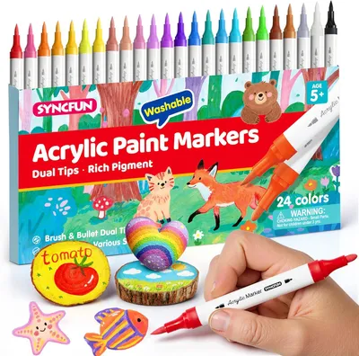Obrázek produktu pro Sada 24 umyvatelných akrylových fixů, barevné fixy, vhodné pro děti, pro malování a kreslení
