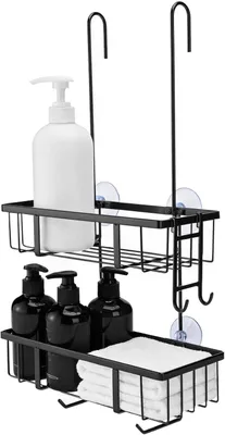 Imagen del producto de Estante para ducha, colgante, de 2 niveles, acero inoxidable , sin necesidad de taladrar, para baño
