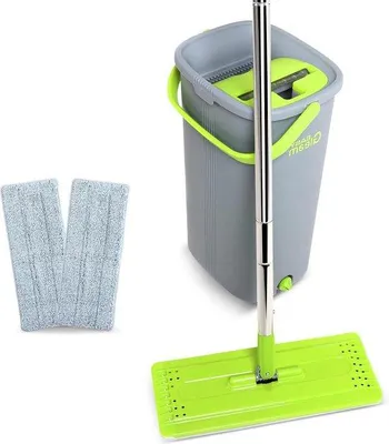 Produktbild von Famanu Wischmopp Set - Mikrofaser Wischplatte - Edelstahlstiel - Doppelte Eimer - Nass & Trocken - Wiederverwendbare Wischlappen - Bodenreinigung