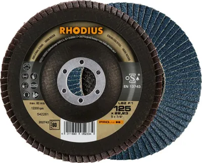 Produktbild von RHODIUS Lamellenschleifscheibe INOX125x22,23 K60, Fächerschleifscheibe