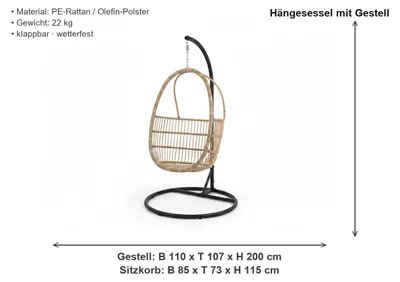 Produktbild von Hängesessel mit Gestell inkl. Polster klappbar beige