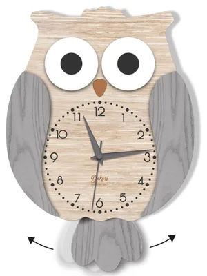 Moderne Holz-Wanduhr, Eulen-Design, 25 cm, analog