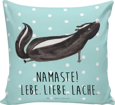 Produktbild von Mr. & Mrs. Panda Kissen 40x40 Stinktier Yoga - Türkis Pastell - Geschenk, Raubtier, Liebe, Dekokissen, Namaste, Sofakissen, kuschelkissen, für sofa, Skunk, Polster