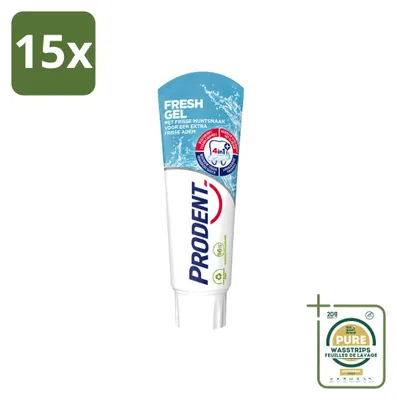 Zdjęcie produktu dla 15 sztuk pasty do zębów Prodent Fresh Gel, 75 ml - zestaw ekonomiczny