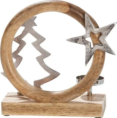 Image de Gilde Kerzenleuchter Kreis mit Tannenbaum aus Mangoholz 24195