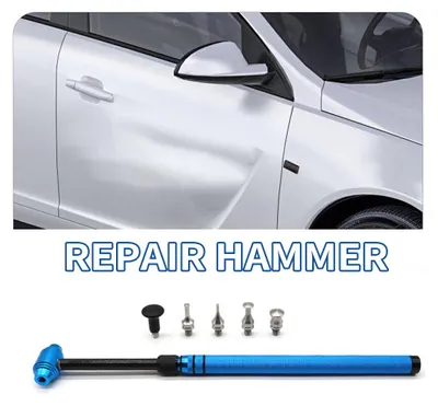Image de Kit d'outils de réparation de bosses pour voitures, comprenant 6 pièces : outils de réparation sans peinture, marteau télescopique en alliage d'aluminium avec 5 têtes de rechange, pour la réparation de bosses en "fait maison" sur les voitures, de couleur bleue