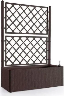 Image de STEFANPLAST Natural Deluxe Bac à fleurs rectangulaire avec grille - 100 x 43 x H 142 cm - 90 + 6,5 L en réserve - Moka