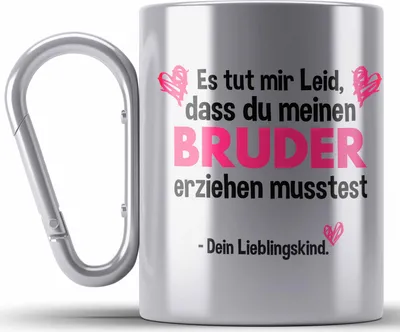Produktbild von Trendation - Lieblingskind Muttertag Vatertag Edelstahl Tasse Karabiner Geschenk Kinder Sohn Tochter Mama Edelstahl Tasse Karabiner Spruch (Silber)