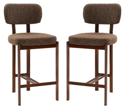 Imagen del producto de CALICOSY - Juego de 2 taburetes tapizados en tela con patas de aspecto madera, altura 92 cm – MARLA