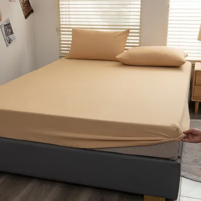 Produktbild von Spannbettlaken Spannbetttuch 100% Baumwolle Bettlaken,180x200cm,Mit 2 Kissenbezug, Fit Matratze bis 25cm (Khaki)