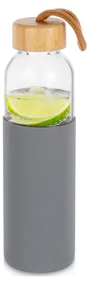 Produktbild von Glas-Wasserflasche 500ml mit Silikondeckel & Bambusverschluss