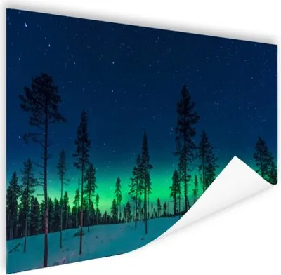 Produktbild von MuchoWow® Poster Nordlicht - Schnee - Bäume - Natur - Grün 120x80 cm - Bilder