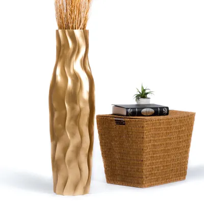 Produktbild von Leewadee Hohe Bodenvase 85 cm aus Mangoholz in gold