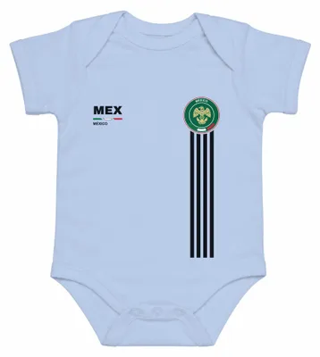 Imagen del producto de Bebé, body para bebé, color azul claro, con el escudo de la selección nacional de fútbol de México, con un águila, ideal para fanáticos de la Copa Mundial. Talla: 0/3 meses