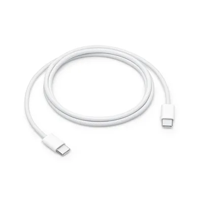 A white USB-C charging cable is coiled on a white background.