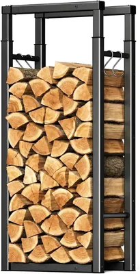 Obrázek produktu pro Držák na dřevo – Úložný prostor na dřevo – Skladování dřeva do krbu – Rozkládací design – 100 x 65 x 25 cm – Černá barva