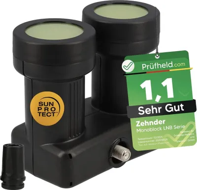 Produktbild von Zehnder Monoblock Single LNB Astra Hotbird für 1 Teilnehmer & 2 Satelliten, 1Fach HD 4K LNC für Direktanschluss (Fernseher, Sat Receiver) LMB für Satellitenschüssel