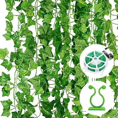 Image de Lierre artificiel, lot de 12, plantes artificielles de 2,2 m de haut, couronne de lierre artificielle avec support pour le jardin, les mariages, les fêtes, la décoration murale