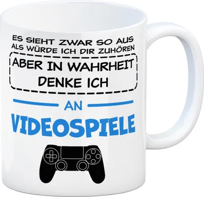 Produktbild von In Wahrheit denke ich an Videospiele Kaffeebecher