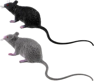 Productafbeelding van Kunstratten kunststof muis model figuren - Set van 2 - Ornamenten - Realistisch griezelig ratten speelgoed Halloween