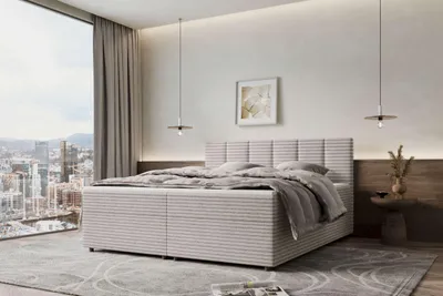 Produktbild von 99rooms Bergamo Boxspringbett Cordstoff AMBIENCE Latte 200x200 cm Schaum Topper 3,5 cm