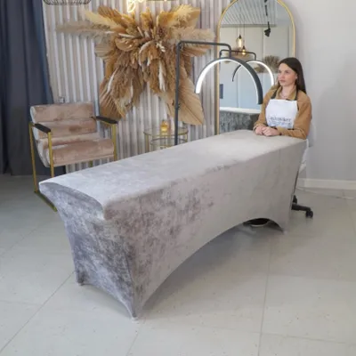 Obrázok produktu pre Velúrový obal na kozmetické ležadlo | Pre salóny krásy | Praktický výrez pre nohy | Ľahká údržba | 180x60 cm, svetlosivá