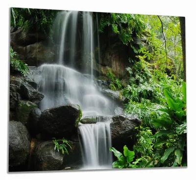 Produktbild von Wallario Herdabdeckplatte aus Glas, Größe 60 x 52 cm 1-teilig, Motiv Sturzbach im Grünen