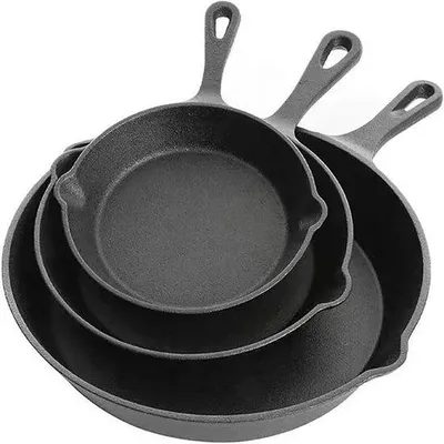Obrázek produktu pro Sada litinového nádobí Gelddg – 16/20/26 cm – třídílná černá sada pro grilování a indukční vaření – včetně pánve a woku
