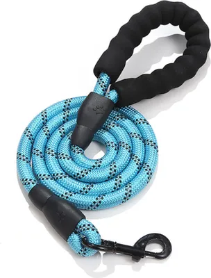 Image de laisse pour chien de 150 cm de long, très réfléchissante, avec poignée confortable en mousse antidérapante, boucle métallique, pas de traction de la laisse d'entraînement (bleu clair)