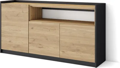 Produktbild von Sideboard, Highboard, 156x37x80cm, 3 Türen, Wohnzimmer, Küche, Eiche Schwarz