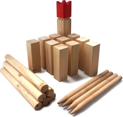 Produktbild von Ocean5 - Kubb - Original Wikinger Wurfspiel für draußen - Holz Schach Kegel Spiel aus Skandinavien - Das Geschicklichkeitsspiel für den Sommer - Rote Krone