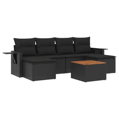 Immagine prodotto di set di divani da giardino 7 pezzi con cuscini in poly rattan nero