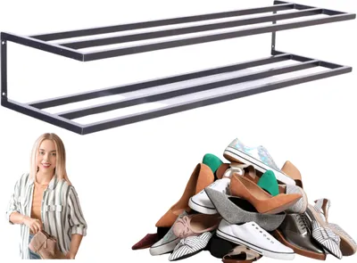 Produktbild von Schuhregal mit 2 Ebenen Wandmontage Hängende Schuh-Organizer Schuh Wandregal Schuhablage für Flur, pulverbeschichtetem Stahl Breite 118cm Tiefe 33cm