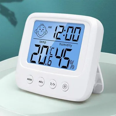 Image de Capteur numérique de température ambiante et d'humidité avec horloge et rétroéclairage - 1 pièce - pour la maison et le bureau - noir