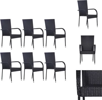 Produktbild von vidaXL Stapelbare Gartenstühle 6 Stk. Poly Rattan Schwarz -  Gartenstühle