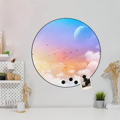 Produktbild von Design Stahlmagnettafel Schwarz Rund 47cm Vögel am Himmel