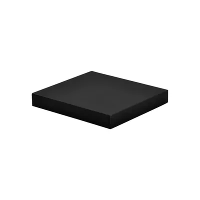 A black square shelf is shown from a slightly elevated side angle against a white background.