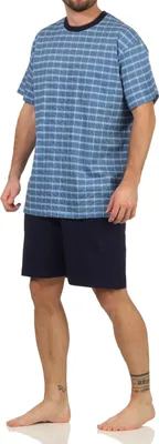Produktbild von Herren Pyjama Shorty kurzarm Schlafanzug in edler Karo Optik - auch in Übergrössen ; hellblau , 50