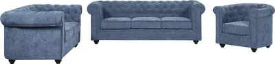 Produktbild von Sofa 3-Sitzer & 2-Sitzer & Sessel - Stoff - Blau - CHESTERFIELD