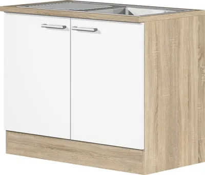 Produktbild von Spülenunterschrank mit Arbeitsplatte & Spüle - 100 cm breit - Weiß Sonoma Eiche – Salerno