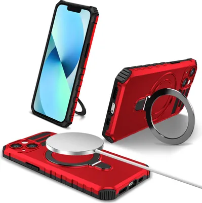 Produktbild von Für iPhone 13 Hülle Magsafe Magnetisch Ring Ständer Schutzhülle, Dual Layer Handyhülle Rot
