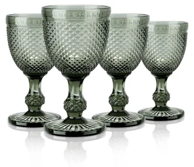 Immagine prodotto di Elzusha - Set di 4 bicchieri da vino vintage con motivo a diamante