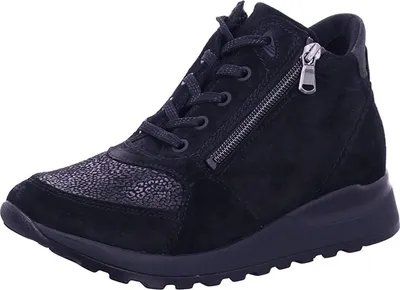 A studio shot of a black women's bootie.