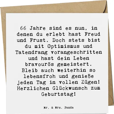 Produktbild von Mr. & Mrs. Panda Grußkarte Spruch 66. Geburtstag - Weiß - Geschenk, faltkarte, Glückwunschkarte, Alter, anlasskarte, Happy Birthday, Glückwunsch, feiern, Tatendrang