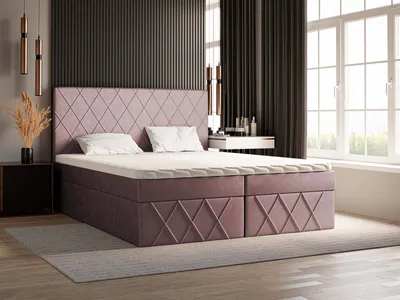 Produktbild von GOLDSTOFF Boxspringbett 160x200 MOLLY Komplett-Set mit Matratze und Topper, Polsterbett mit zwei Bettkästen -ROSA