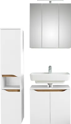 Produktbild von Badezimmer Set mit Midischrank QUEIMADOS-66 in Weiß Glanz mit Weiß Hochglanz, B/H/T ca. 95/200/33 cm
