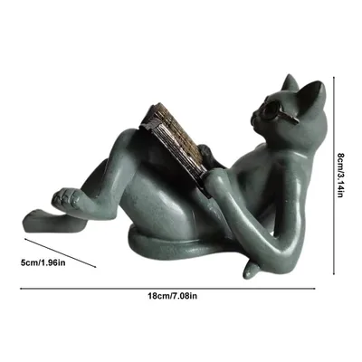 Image de Décoration de statue de jardin,Ornements en résine de chat littéraire,Artisanat de chat à lunettes de lecture
