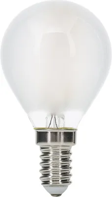 A close-up studio shot of a frosted white LED light bulb with a silver screw base.