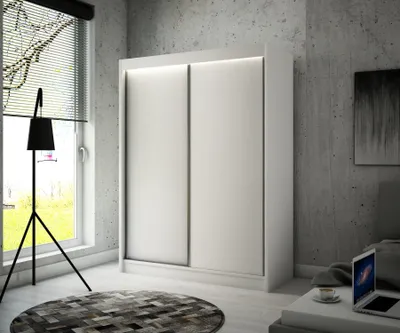 Produktbild von ALTDECOR Kleiderschrank mit furnierten Schiebetüren, kugelgelagerte Führungsschienen und Aluminium-Leisten 120 cm Weiß